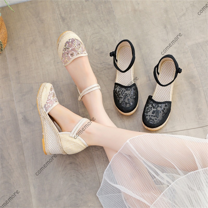 Espadrille Wedge Shoes - Women's Lace Mesh Espadrille Wedge Sandals