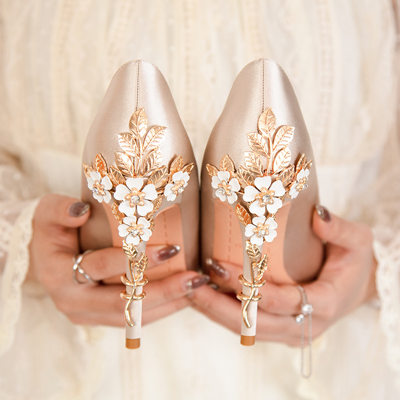Luxury Metal Flowers Heel Crys - Women Shoes Ysl review and price